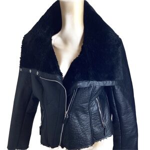 bebe Black Faux Leather Shearling Moto Jacket